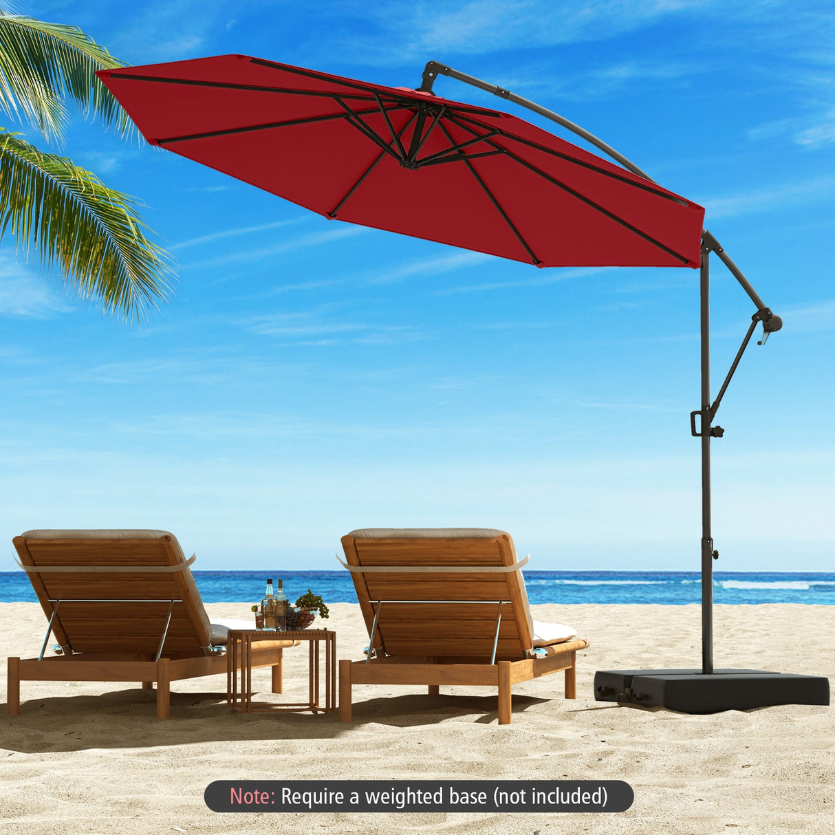 10 Feet Offset Hanging Umbrella with Base and Infinite Tilt-Wine by DirectDeals