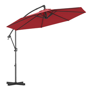 10 Feet Offset Hanging Umbrella with Base and Infinite Tilt-Wine by DirectDeals
