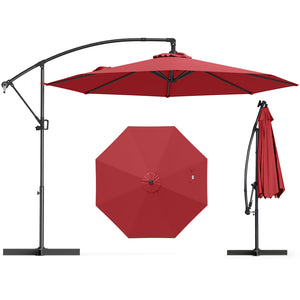 10 Feet Offset Hanging Umbrella with Base and Infinite Tilt-Wine by DirectDeals