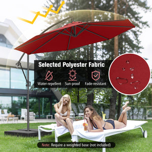 10 Feet Offset Hanging Umbrella with Base and Infinite Tilt-Wine by DirectDeals
