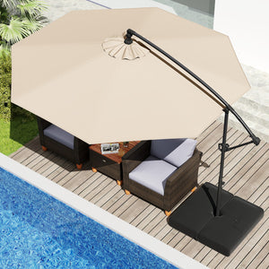 10 Feet Offset Hanging Umbrella with Base Patio Cantilever Umbrella with Tilt-Beige