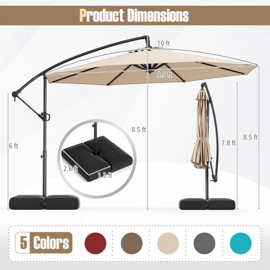 10 Feet Offset Hanging Umbrella with Base Patio Cantilever Umbrella with Tilt-Beige
