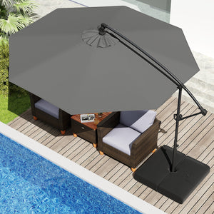 10 Feet Offset Hanging Umbrella with Base Patio Cantilever Umbrella with Tilt-Gray by DirectDeals