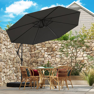 10 Feet Offset Hanging Umbrella with Base Patio Cantilever Umbrella with Tilt-Gray by DirectDeals