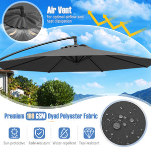 10 Feet Offset Hanging Umbrella with Base Patio Cantilever Umbrella with Tilt-Gray