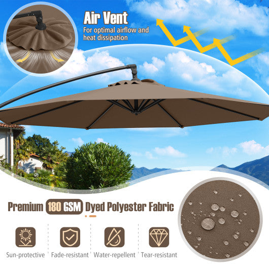 10 Feet Offset Hanging Umbrella with Base Patio Cantilever Umbrella with Tilt-Taupe