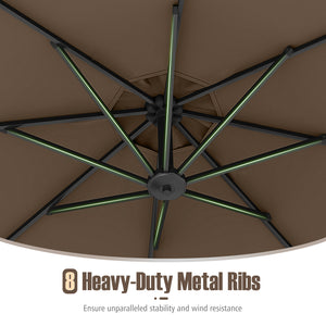 10 Feet Offset Hanging Umbrella with Base Patio Cantilever Umbrella with Tilt-Taupe