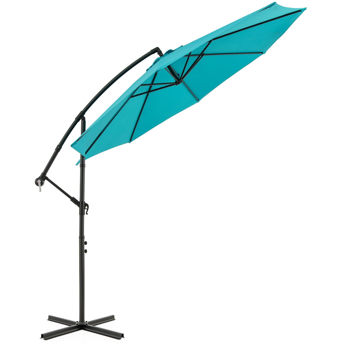 10 Feet Offset Umbrella with 8 Ribs Cantilever and Cross Base-Turquoise by DirectDeals
