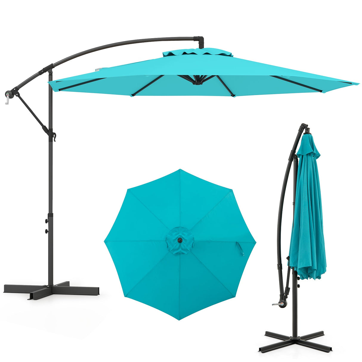 10 Feet Offset Umbrella with 8 Ribs Cantilever and Cross Base-Turquoise by DirectDeals