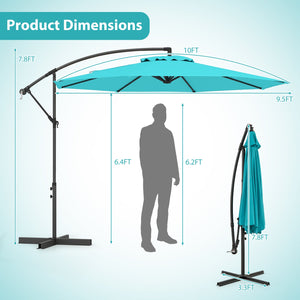 10 Feet Offset Umbrella with 8 Ribs Cantilever and Cross Base-Turquoise by DirectDeals