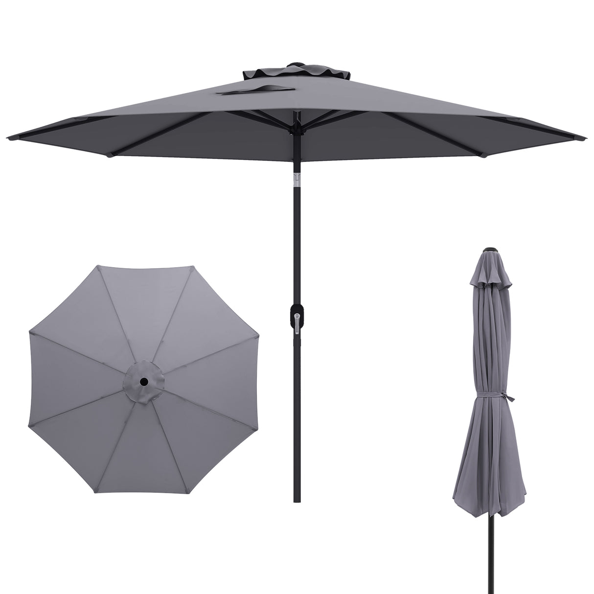 10 Feet Outdoor Patio Umbrella with Tilt Adjustment and Crank-Gray