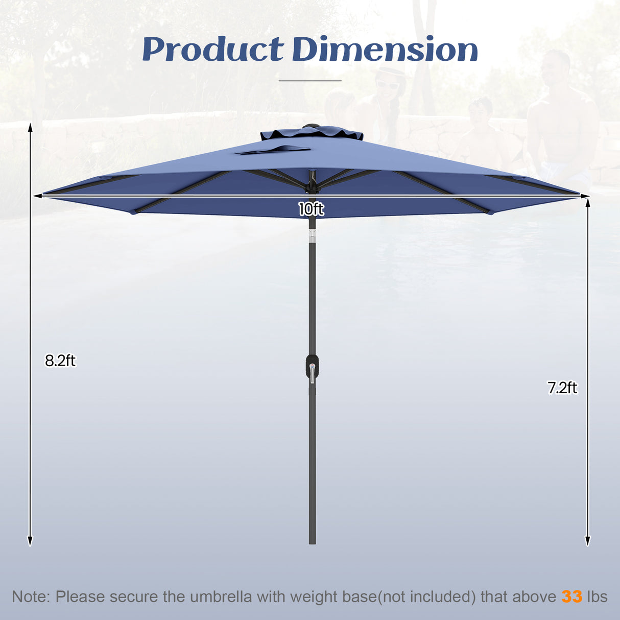 10 Feet Outdoor Patio Umbrella with Tilt Adjustment and Crank-Navy