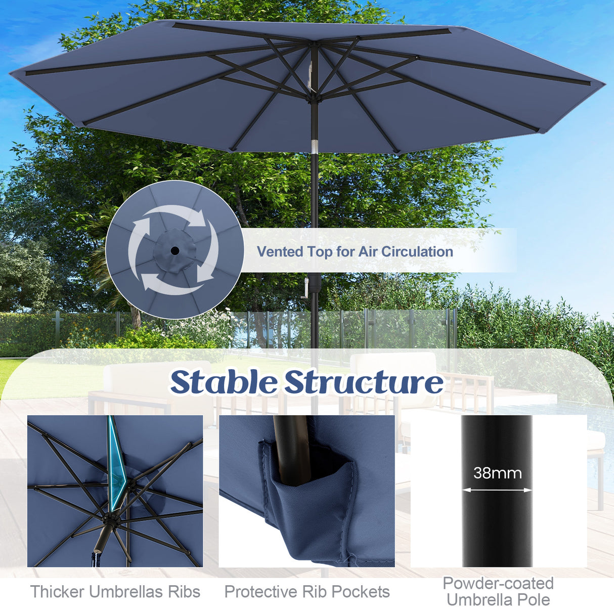 10 Feet Outdoor Patio Umbrella with Tilt Adjustment and Crank-Navy