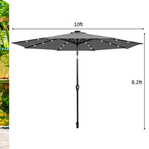 10 Feet Outdoor Patio Umbrella with Bright Solar LED Lights-Gray