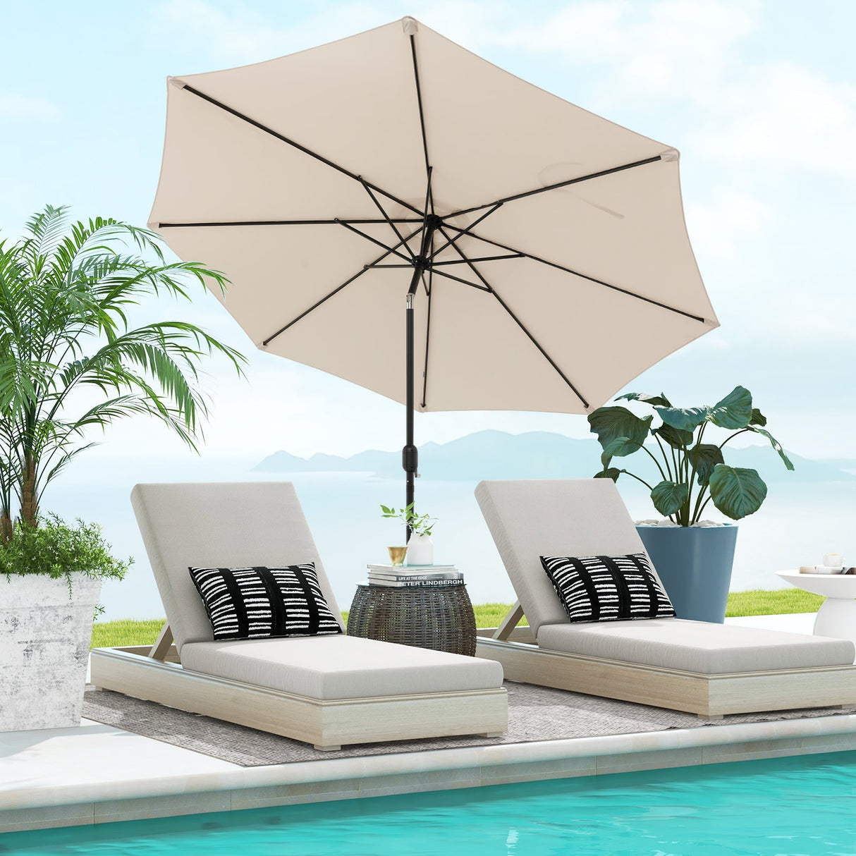 10 Feet Outdoor Patio Umbrella with Tilt Adjustment and Crank-Beige by DirectDeals