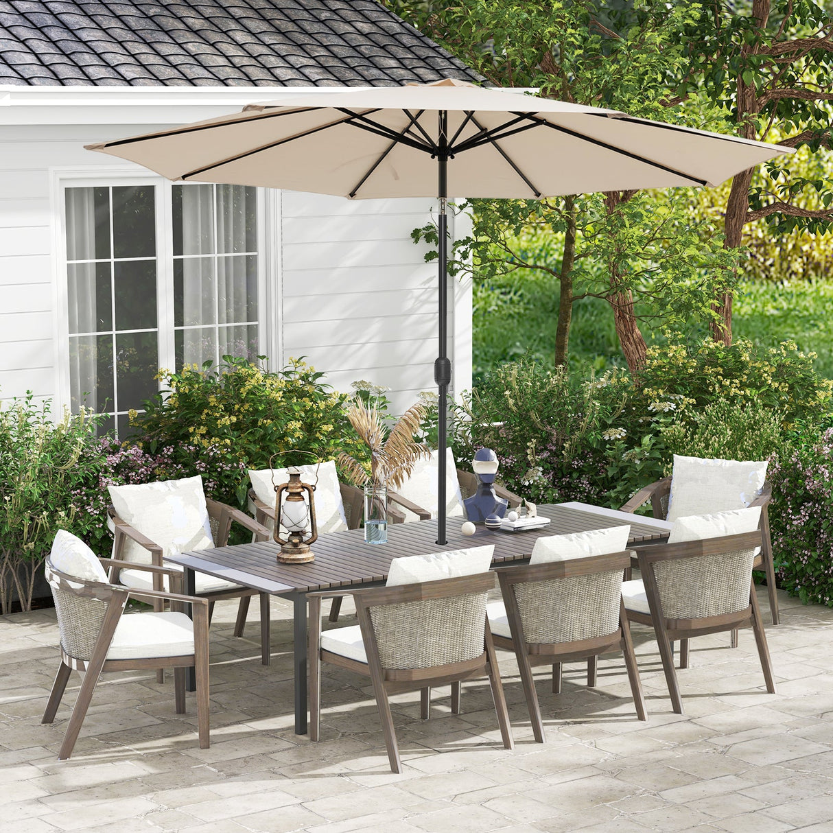 10 Feet Outdoor Patio Umbrella with Tilt Adjustment and Crank-Beige by DirectDeals