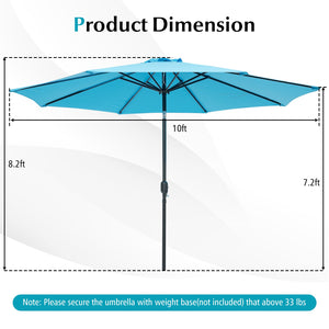 10 Feet Outdoor Patio Umbrella with Tilt Adjustment and Crank-Blue by DirectDeals