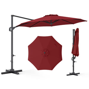 10 Feet Patio Cantilever Umbrella with Easy Tilt Adjustment-Wine