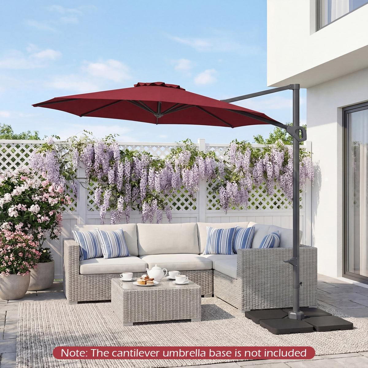 10 Feet Patio Cantilever Umbrella with Easy Tilt Adjustment-Wine