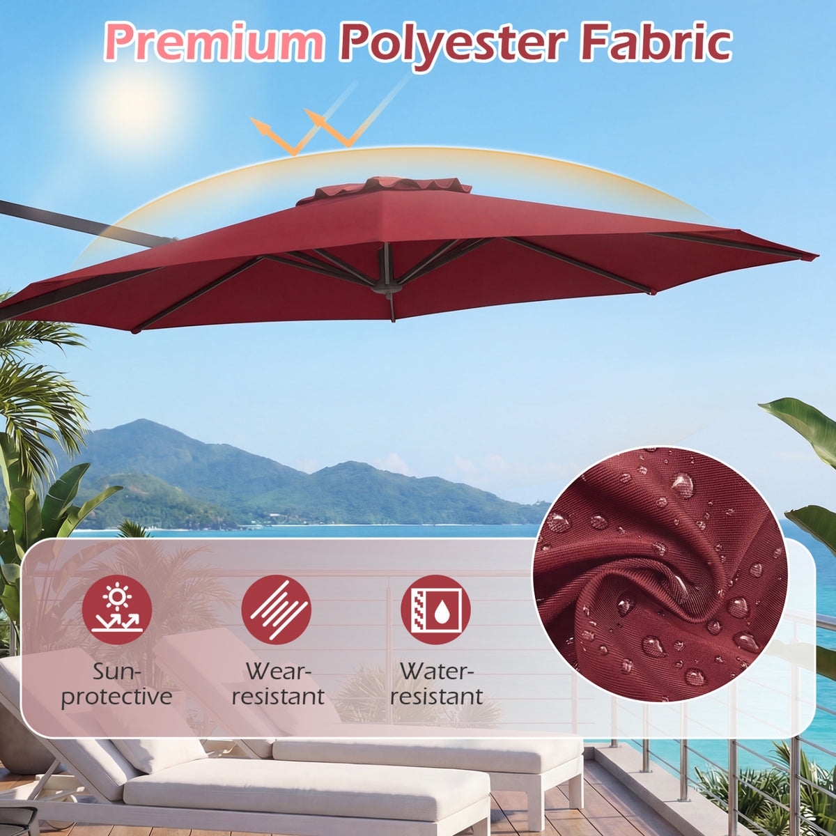 10 Feet Patio Cantilever Umbrella with Easy Tilt Adjustment-Wine