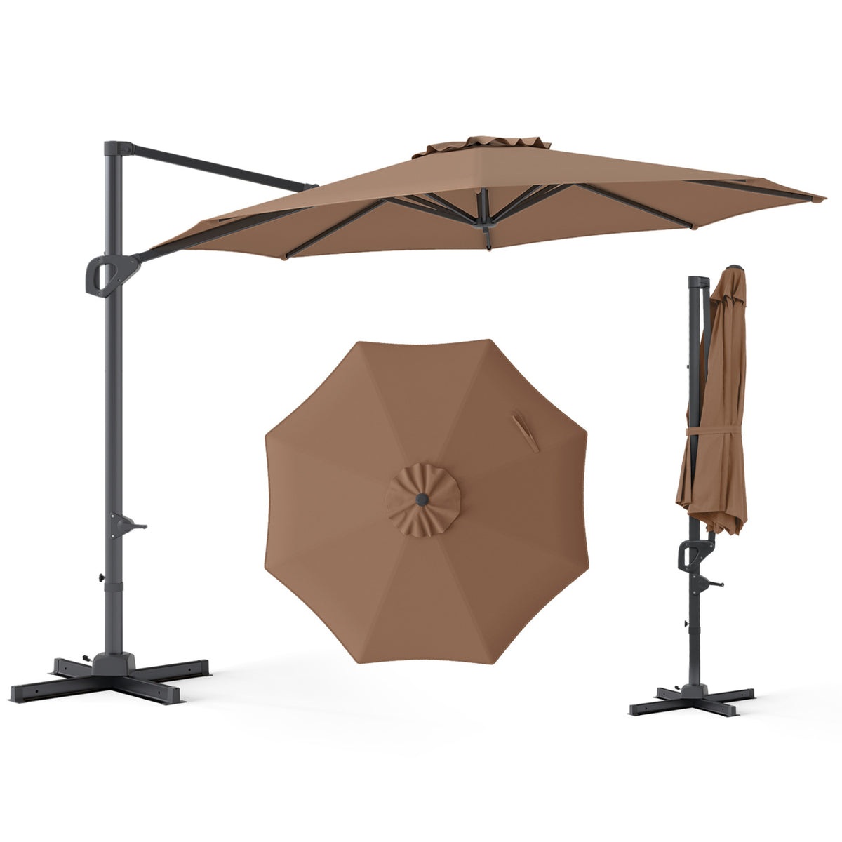 10 Feet Patio Cantilever Umbrella with Easy Tilt Adjustment-Brown