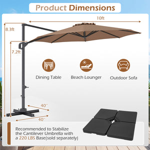 10 Feet Patio Cantilever Umbrella with Easy Tilt Adjustment-Brown