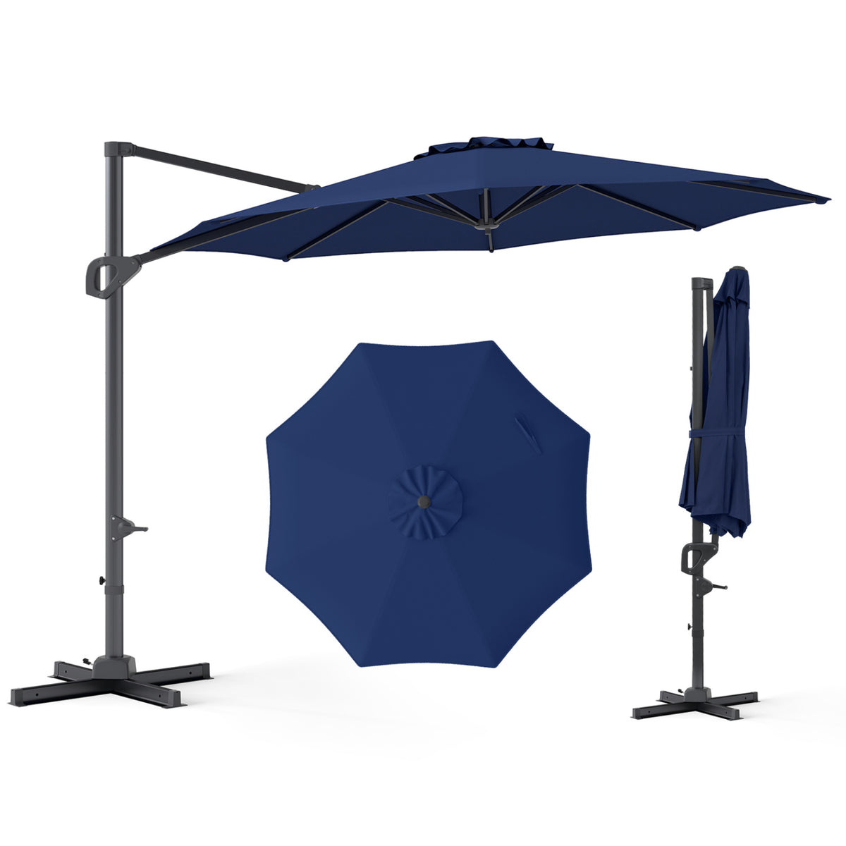 10 Feet Patio Cantilever Umbrella with Easy Tilt Adjustment-Navy