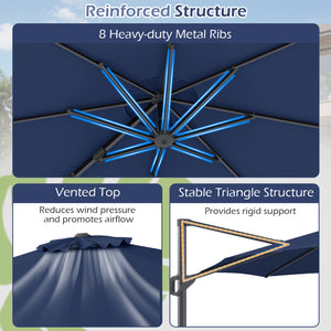 10 Feet Patio Cantilever Umbrella with Easy Tilt Adjustment-Navy