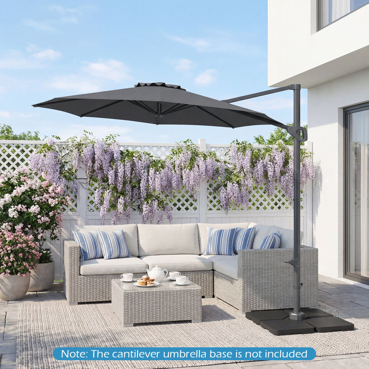 10 Feet Patio Cantilever Umbrella with Easy Tilt Adjustment-Gray