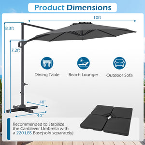 10 Feet Patio Cantilever Umbrella with Easy Tilt Adjustment-Gray