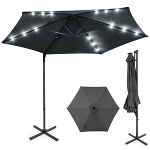 10 Feet Patio Cantilever Umbrella with Solar LED Lights-Gray