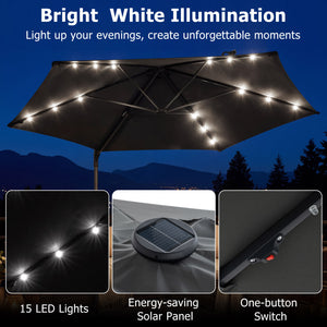 10 Feet Patio Cantilever Umbrella with Solar LED Lights-Gray