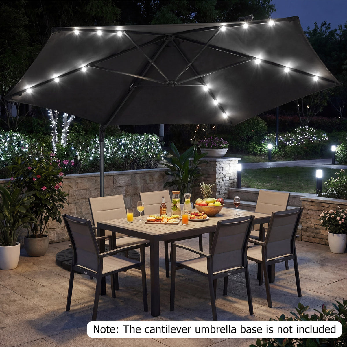 10 Feet Patio Cantilever Umbrella with Solar LED Lights-Gray