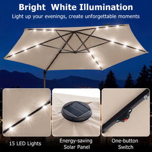 10 Feet Patio Cantilever Umbrella with Solar LED Lights-Beige