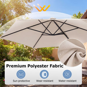 10 Feet Patio Cantilever Umbrella with Solar LED Lights-Beige