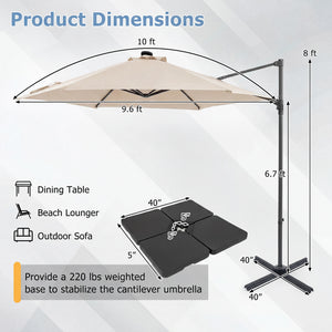 10 Feet Patio Cantilever Umbrella with Solar LED Lights-Beige