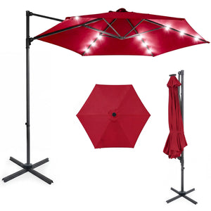 10 Feet Patio Cantilever Umbrella with Solar LED Lights-Wine
