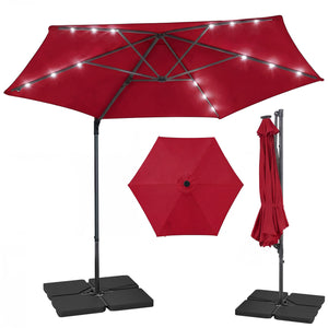10 Feet Patio Cantilever Umbrella with Solar LED Lights-Wine