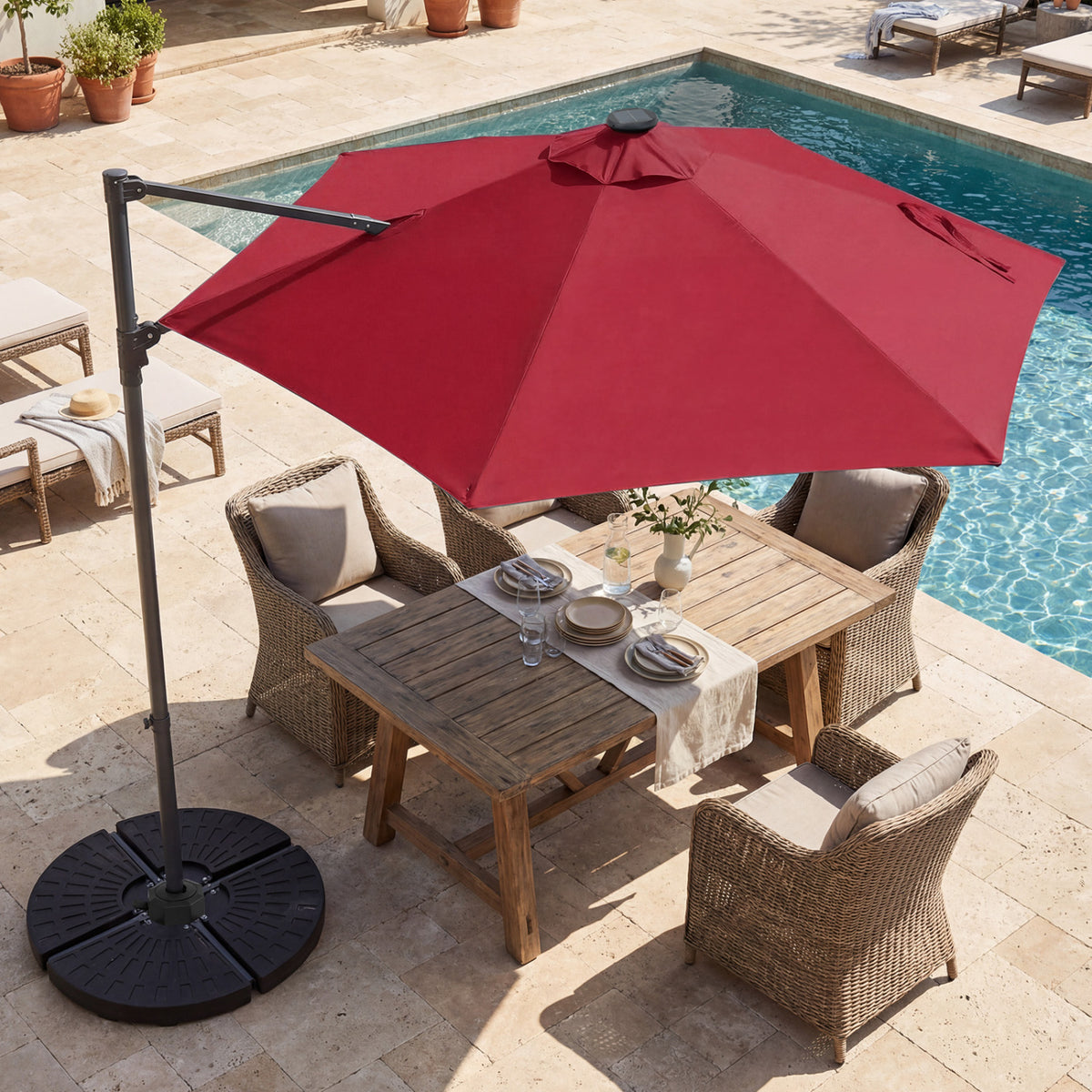 10 Feet Patio Cantilever Umbrella with Solar LED Lights-Wine