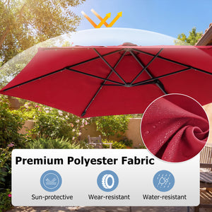 10 Feet Patio Cantilever Umbrella with Solar LED Lights-Wine