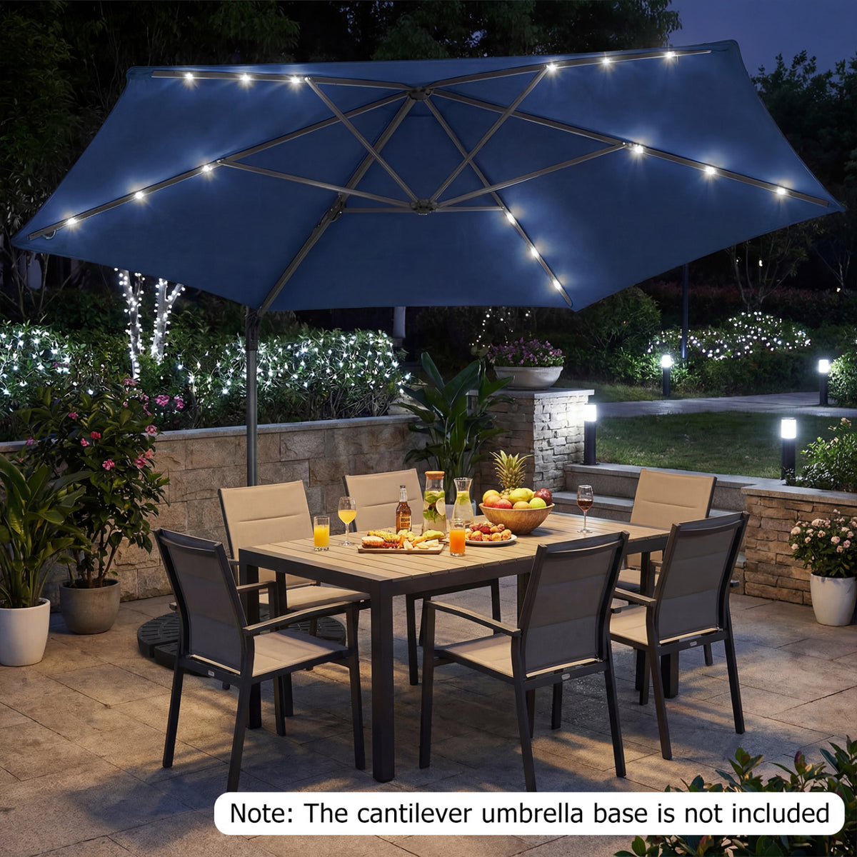 10 Feet Patio Cantilever Umbrella with Solar LED Lights-Navy