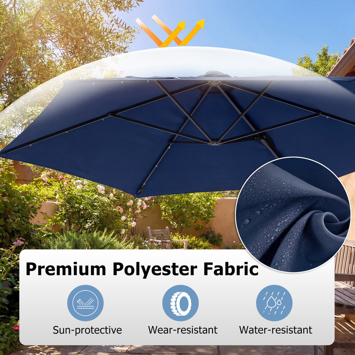 10 Feet Patio Cantilever Umbrella with Solar LED Lights-Navy