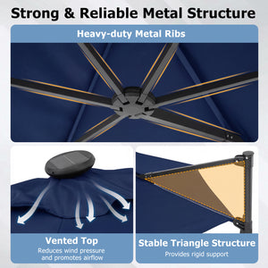 10 Feet Patio Cantilever Umbrella with Solar LED Lights-Navy