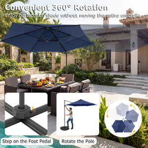10 Feet Patio Cantilever Umbrella with Solar LED Lights-Navy