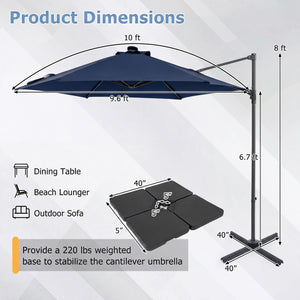10 Feet Patio Cantilever Umbrella with Solar LED Lights-Navy
