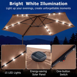 10 Feet Patio Cantilever Umbrella with Solar LED Lights-Tan