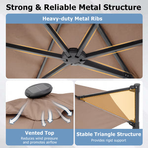 10 Feet Patio Cantilever Umbrella with Solar LED Lights-Tan