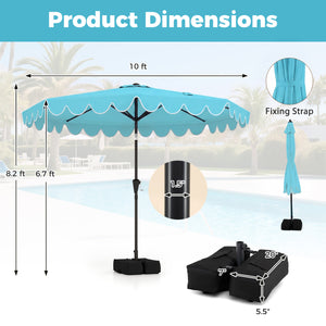 10 Feet Patio Umbrella with Weighted Base and Sandbags-Turquoise