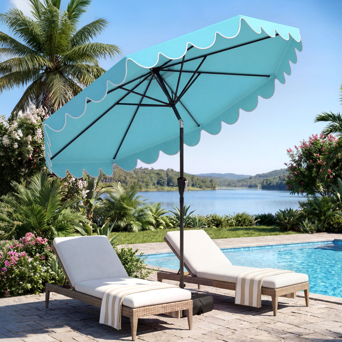 10 Feet Patio Umbrella with Weighted Base and Sandbags-Turquoise