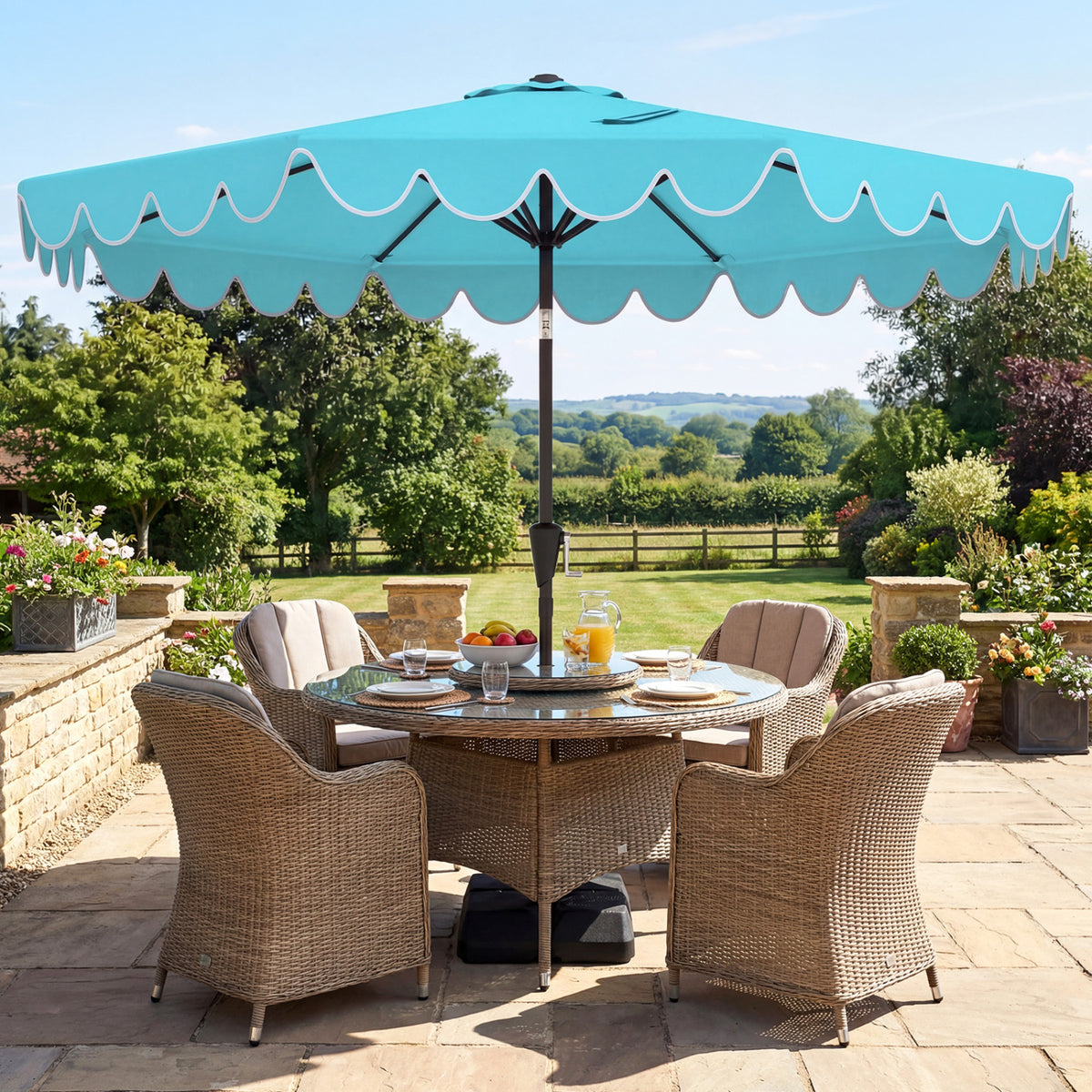 10 Feet Patio Umbrella with Weighted Base and Sandbags-Turquoise